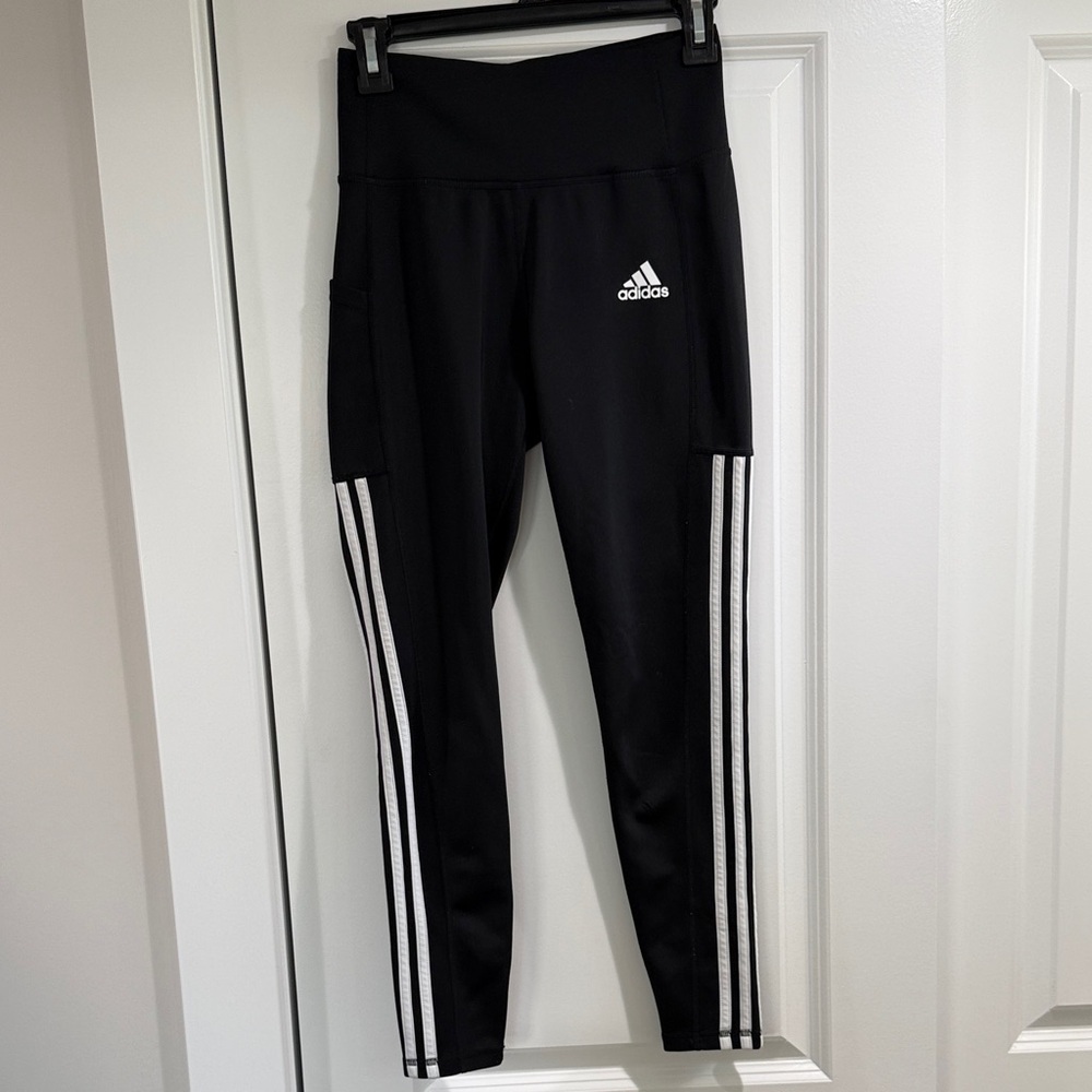 Adidas Women's Black Leggings with White Stripes